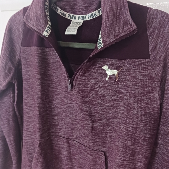 Victoria’s Secret Pink Women’s Xsmall Quarter Zip Cotton Maroon Collared Jacket - Picture 6 of 9